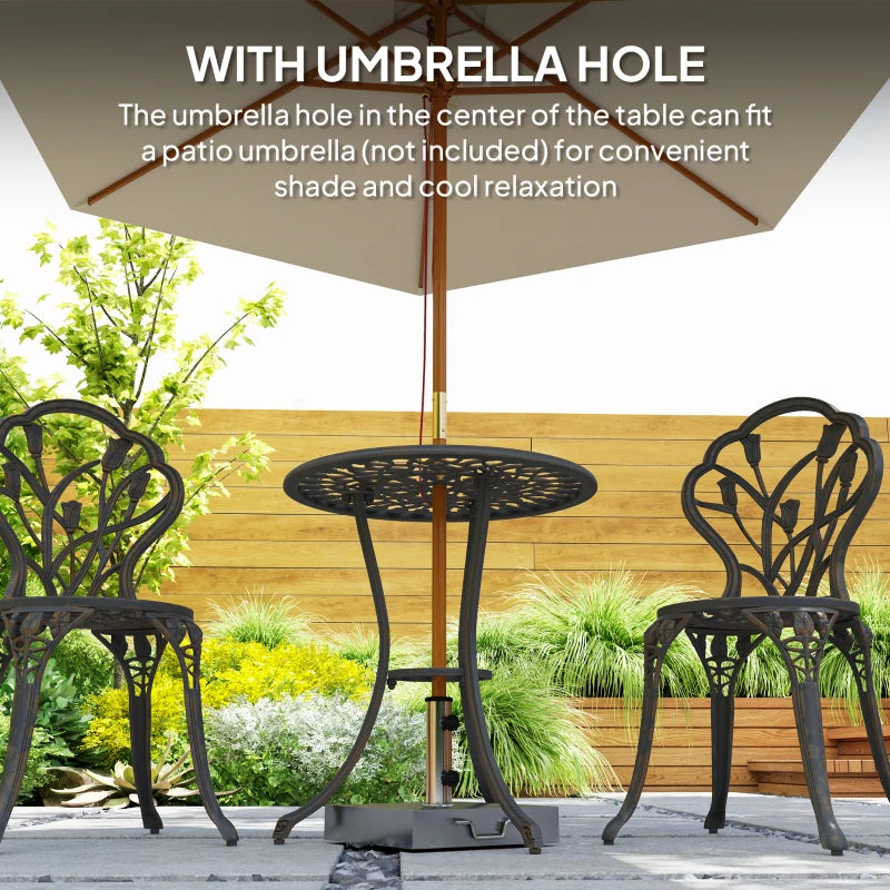 3PCs Patio Bistro Set, Outdoor Cast Aluminum Garden Table and Chairs with Umbrella Hole for Balcony, Bronze