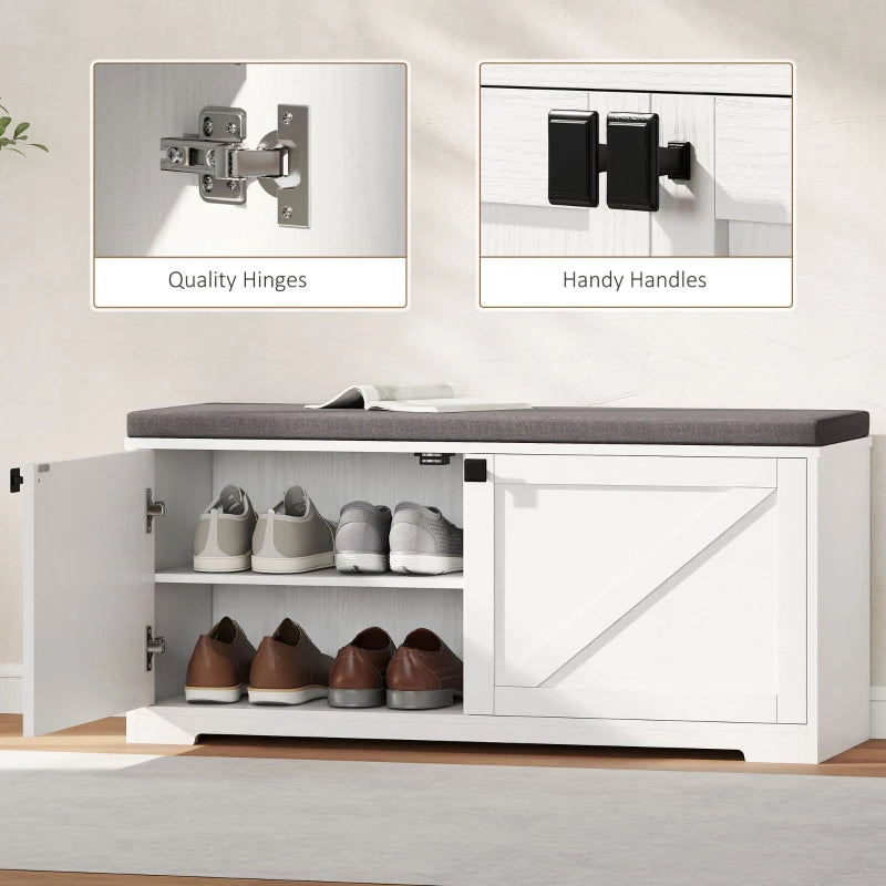 Shoe Storage Bench with Padded Seat, Entryway Bench Holds up to 352 lb, Shoe Organizer, 8 Pairs, White Wood Grain