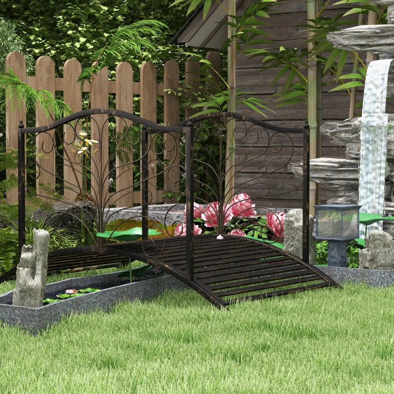 4FT Metal Garden Bridge Decorative Arc Bridge with Guardrails Black Bronze