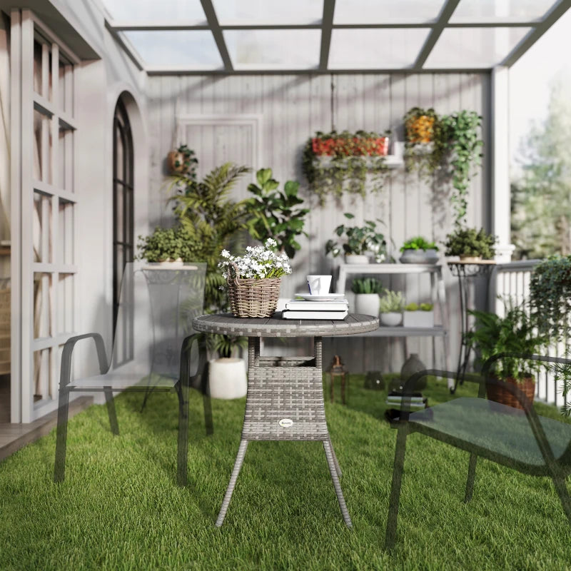 27.5" Outdoor Wicker Dining Table, PE Rattan Patio Furniture with Wood-plastic Composite Top, Grey