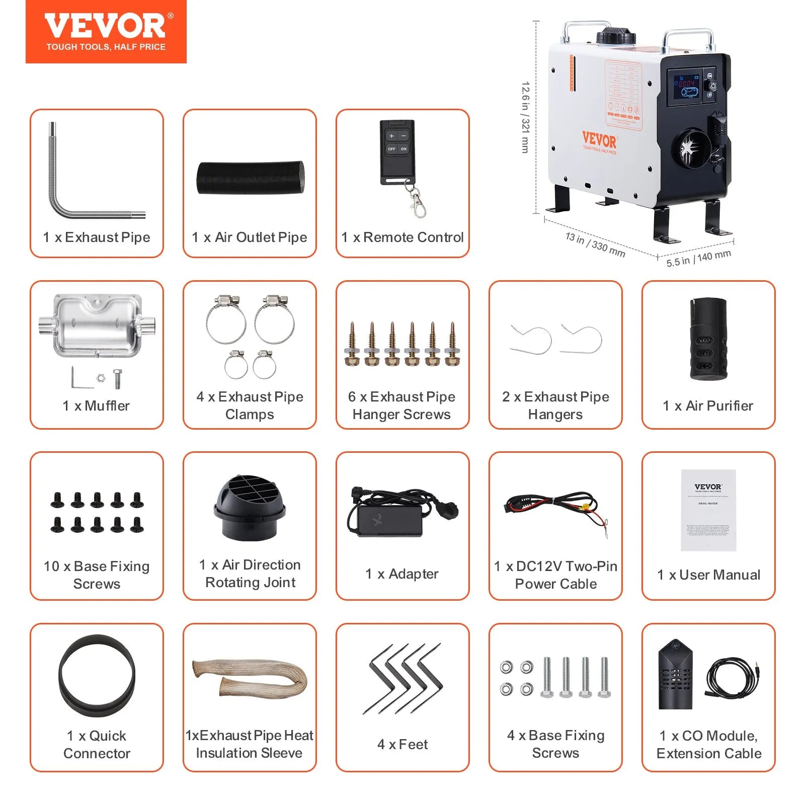 VEVOR 2KW Diesel Heater, All-in-One Diesel Air Heater with Bluetooth, Remote & Display, Portable for Vehicles 