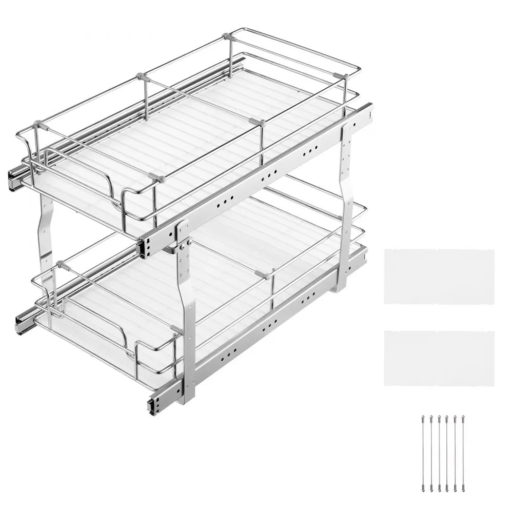 VEVOR 2-Tier Wire Pull Out Cabinet Under Sink Organizer 12"x21" Drawer Basket