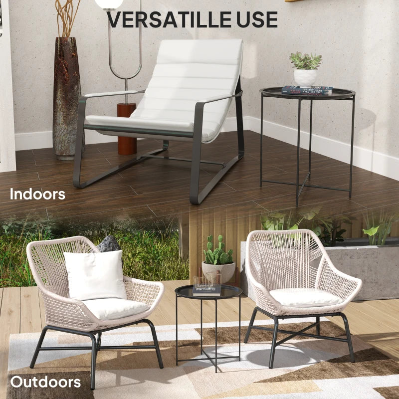 18" Outdoor Side Table with Removable Tray and Folding Legs, Indoor Outdoor for Balcony, Porch, Black
