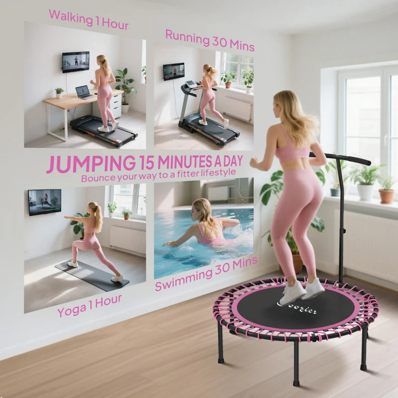 Soozier 45" Mini Trampoline for Adults, Foldable Fitness Exercise Rebounder with Adjustable Handle