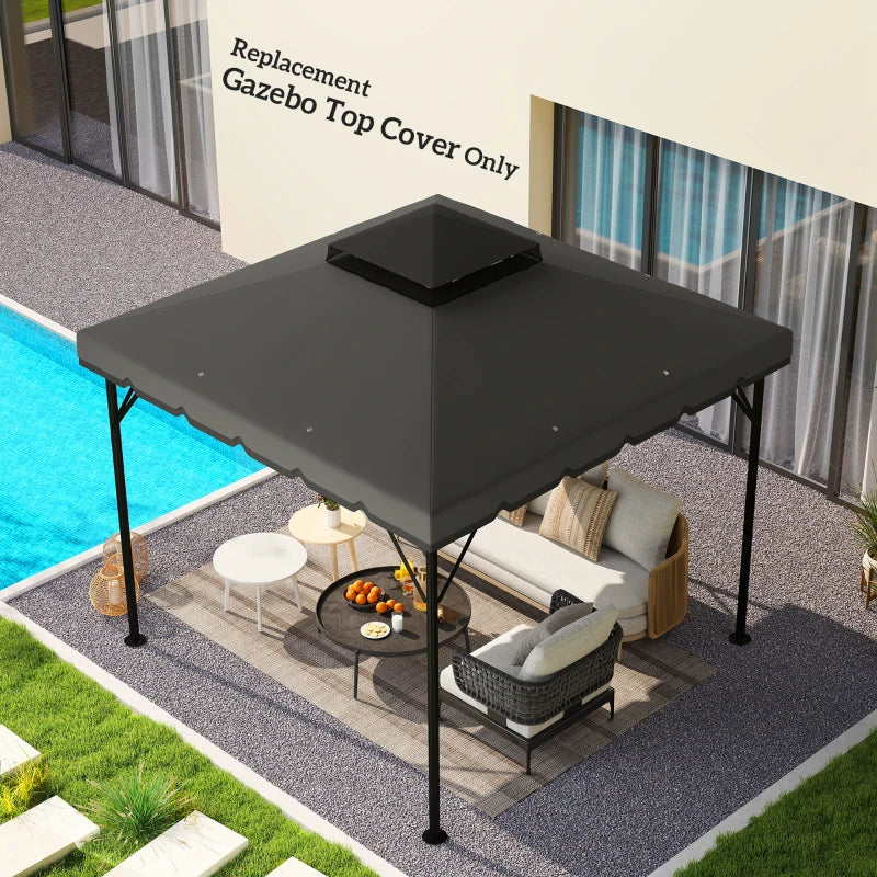 10' x 10' Gazebo Canopy Replacement, Double-Tier Outdoor Gazebo Cover Top Roof, TOP ONLY, Light Grey/Dark Grey