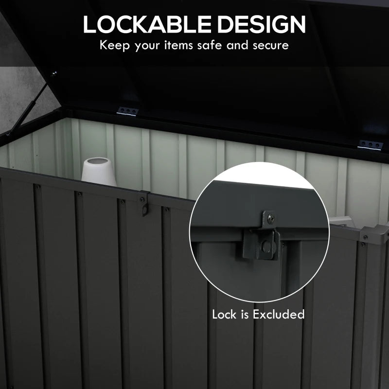 119 Gallon Deck Box, Lockable Galvanised Steel Outside Storage Container for Tools, Cushions, Dark Grey