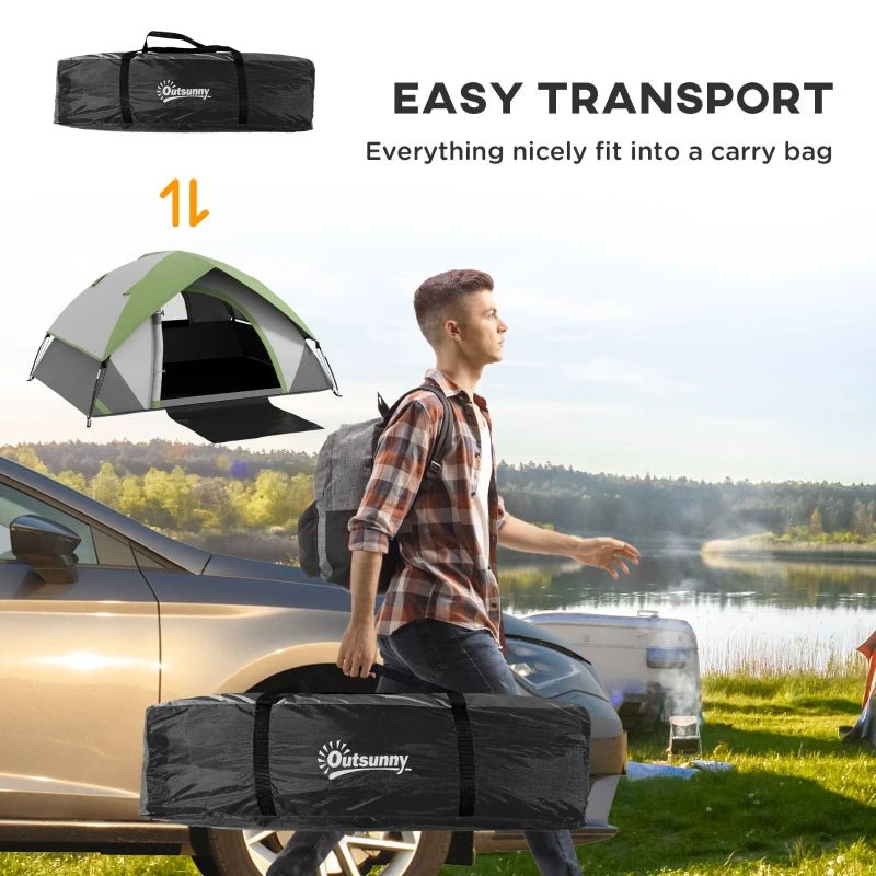 3000mm Waterproof Camping Tent for 2 Man, with Sewn-in Groundsheet and Carry Bag, Grey and Green