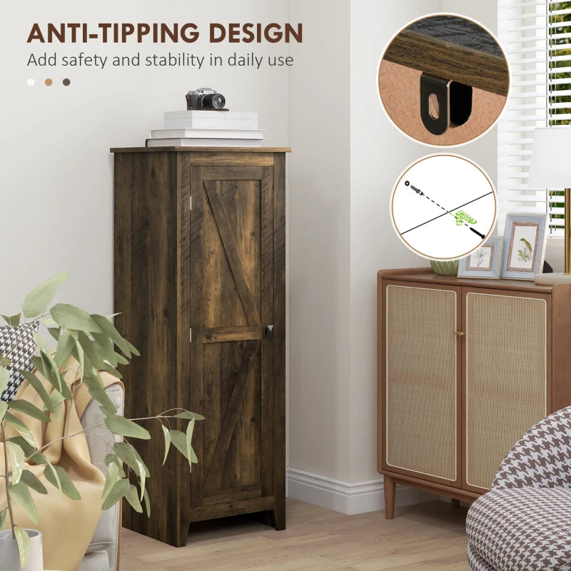 48" Farmhouse Kitchen Pantry Storage Cabinet with Barn Door, Kitchen Pantry Cabinet with Adjustable Shelves, Brown