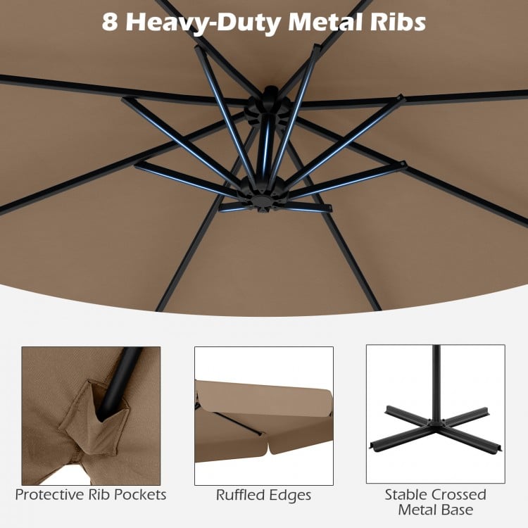 10 Feet Patio Cantilever Umbrella with Cover Tilt Adjustment and Ruffled Edge-Taupe