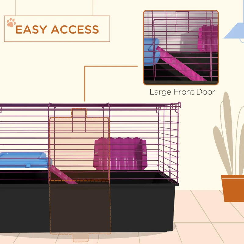 18.5" Small Animal Cage with Water Bottle, Food Dish, Platform, Ramp, Black