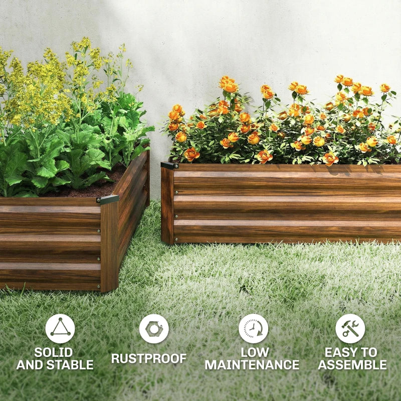 Set of 2 Galvanized Raised Beds for Garden, Outdoor Planter Box for Flowers, Herbs and Vegetables, Dark Brown