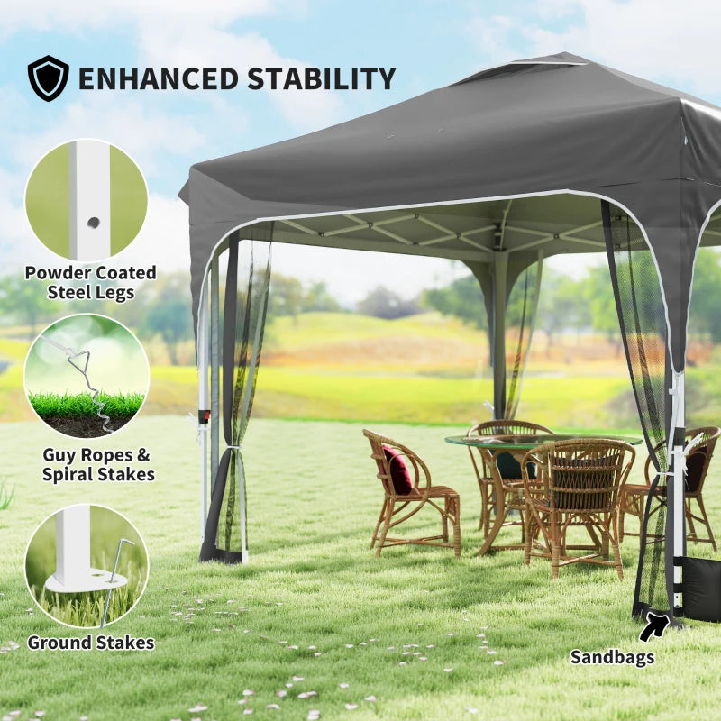 10 x 10 ft Pop Up Canopy Tent with Mosquito Netting, UPF 50+ Central Lock Easy Setup Outdoor Party Tent, Dark Grey