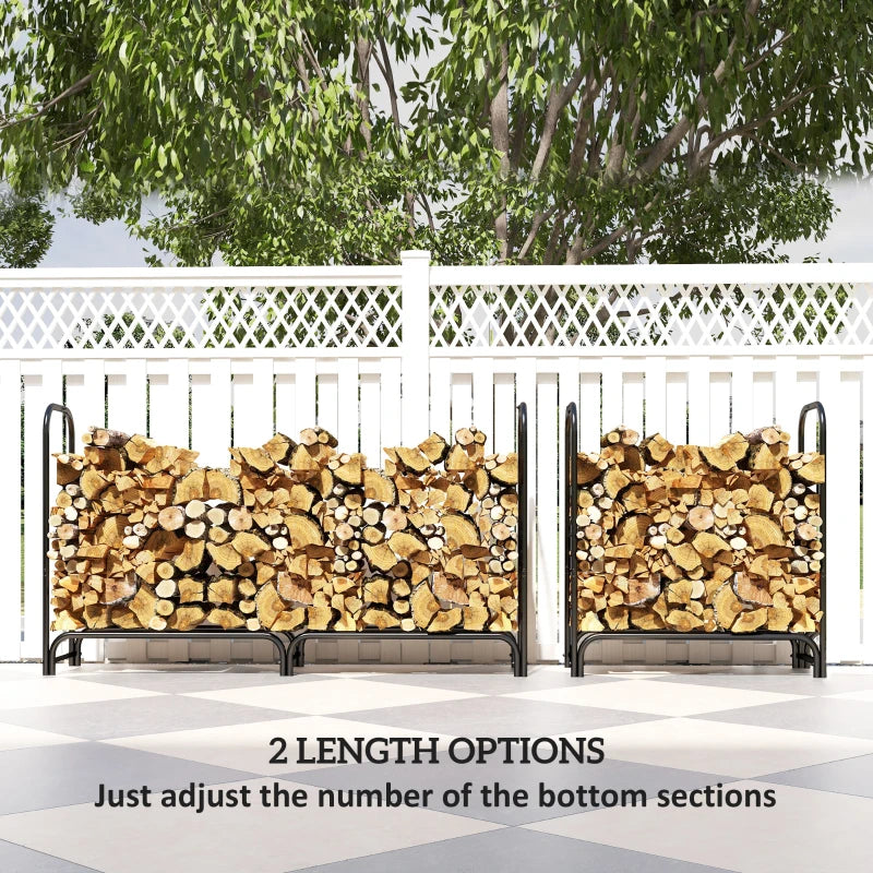 6ft Outdoor Firewood Rack with Cover, Adjustable Wood Storage Holder, Indoor Outdoor Log Rack for Fireplace, Black