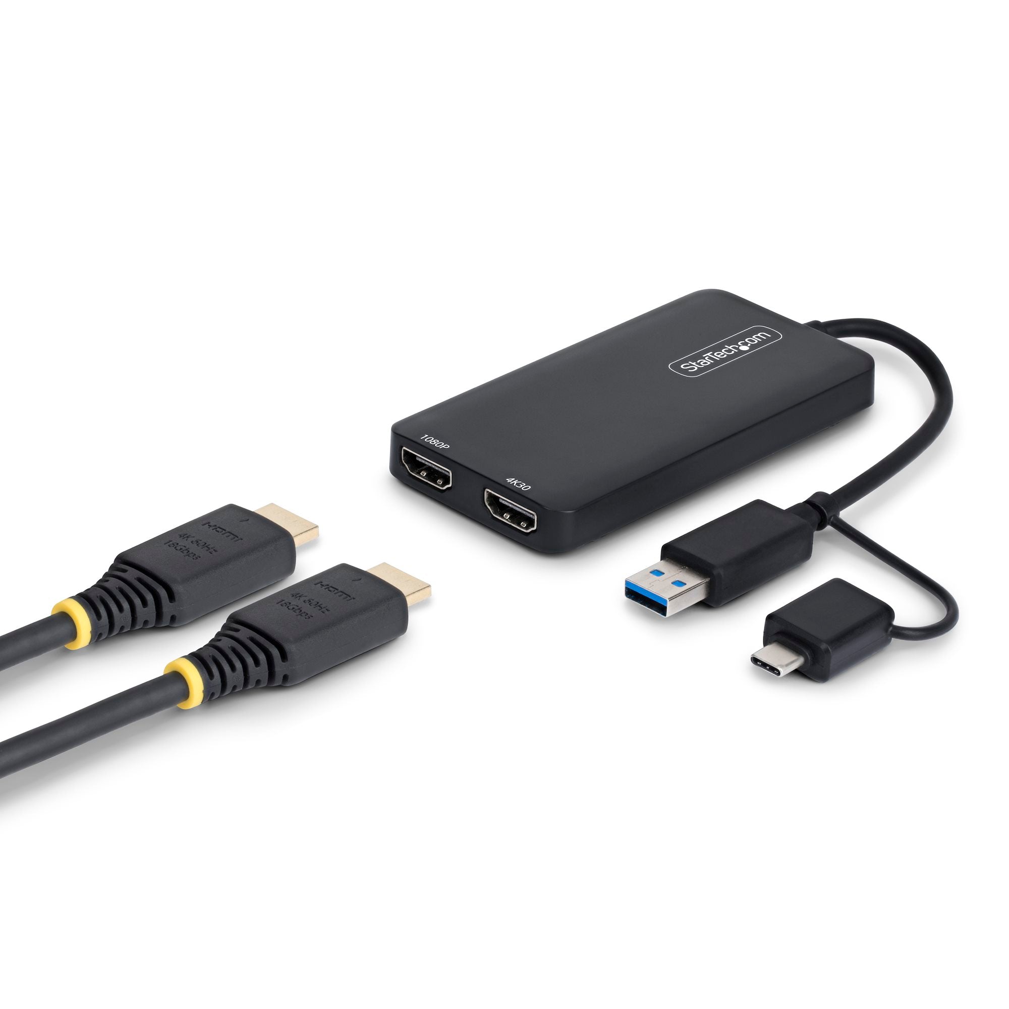 USB to Dual HDMI Adapter, USB A/C to 2x HDMI Displays (1x 4K30Hz, 1x 1
