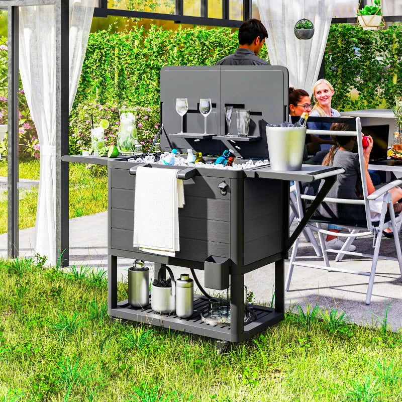 104 Quart Large Capacity Outdoor Cooler Cart, Patio Rolling Ice Chest with Bottle Opener Shelves Wheels, Black