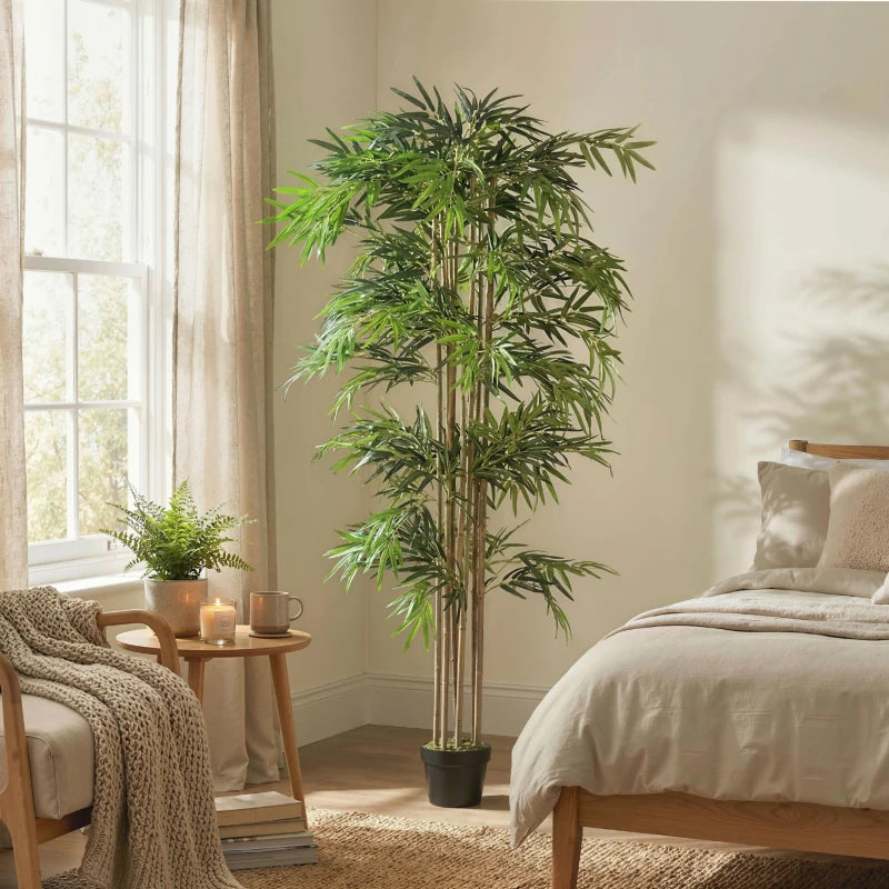 6FT Artificial Bamboo Tree, Fake Plant with 1530 Leaves, Greenery Plant in Nursery Pot for Indoor, Green