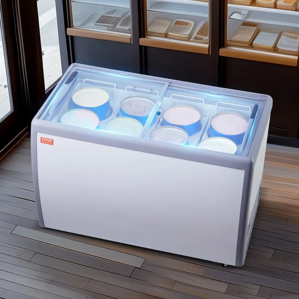 VEVOR 13.1Cu.ft Commercial Ice Cream Display Case Gelato Dipping Freezer Cabinet