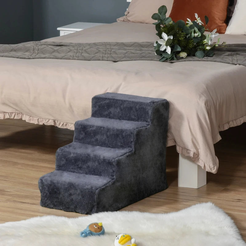 4-Step Dog Ramp for Sofa, Bed, and Couch, with Removable Cover, Dark Grey