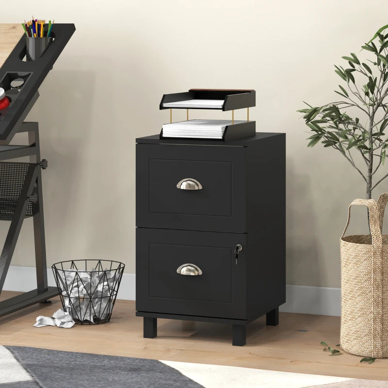 2-Drawer Small Filing Cabinet Lockable Home Office Storage Cabinet with Adjustable Hanging Bars for A4 Letter Black