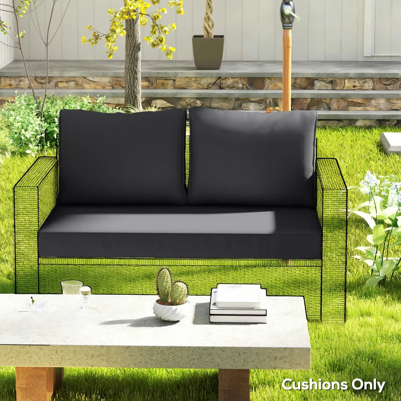 2 Seater Outdoor Seat Cushions with Backrest, Loveseat Double Sofa Outdoor Furniture Cushions, Black
