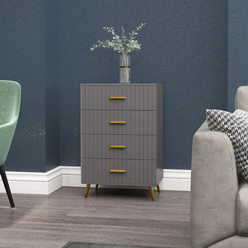 4 Drawer Cabinet, Drawer Chest for Bedroom, Chest of Drawers with Aluminium Legs and Gold Handles, Dark Grey