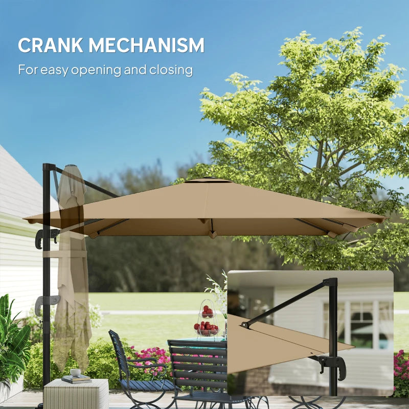 10 FT Cantilever Patio Umbrella, Square Patio Umbrella with Crank Handle, Cross Base and Tilt, 360° Rotation