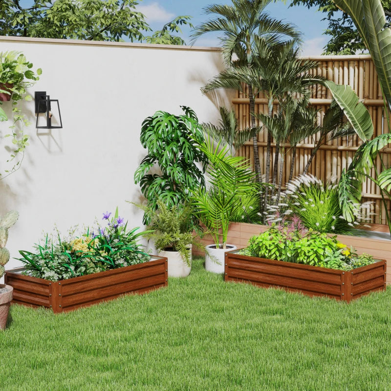 4' x 2' x 1' Raised Garden Bed, Set of 2 Galvanized Planter Box for Vegetables, Flowers, Herbs, Dark Brown Wood Effect