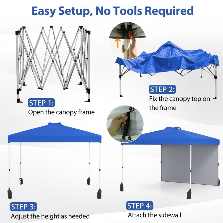 10 X 10 FT Pop up Canopy Tent with 1 Sidewall and Wheeled Bag-Blue