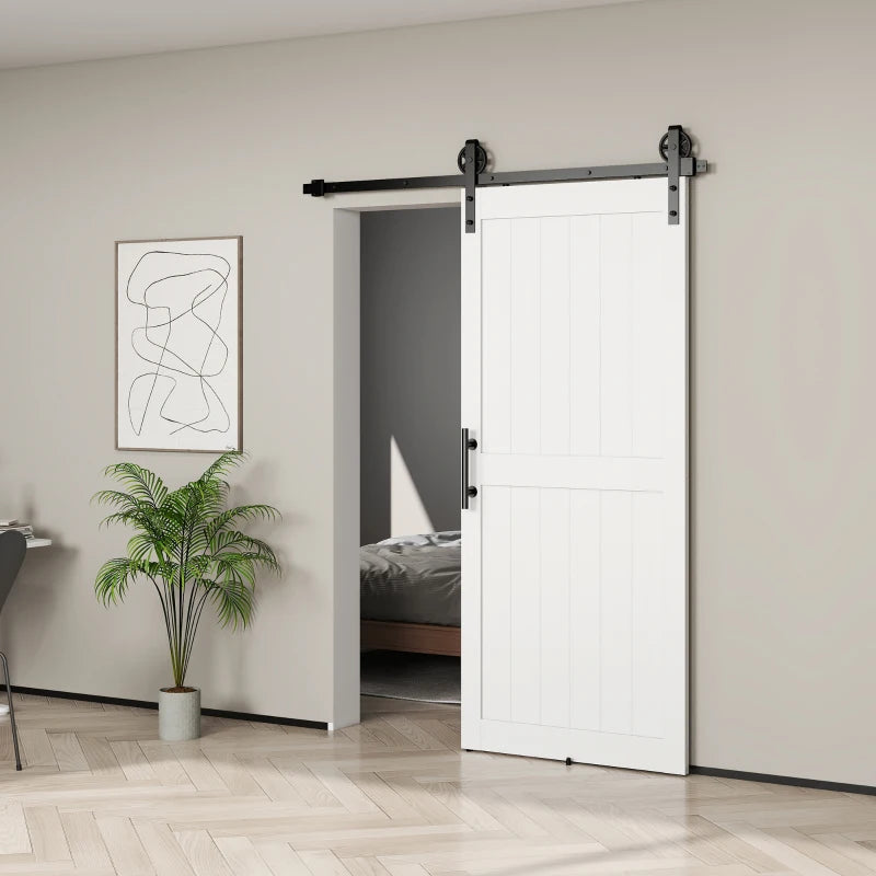 36inx84in Barn Door with 6FT Sliding Door Hardware Kit, Handle, Upgraded Rollers and Floor Guide, Waterproof, White