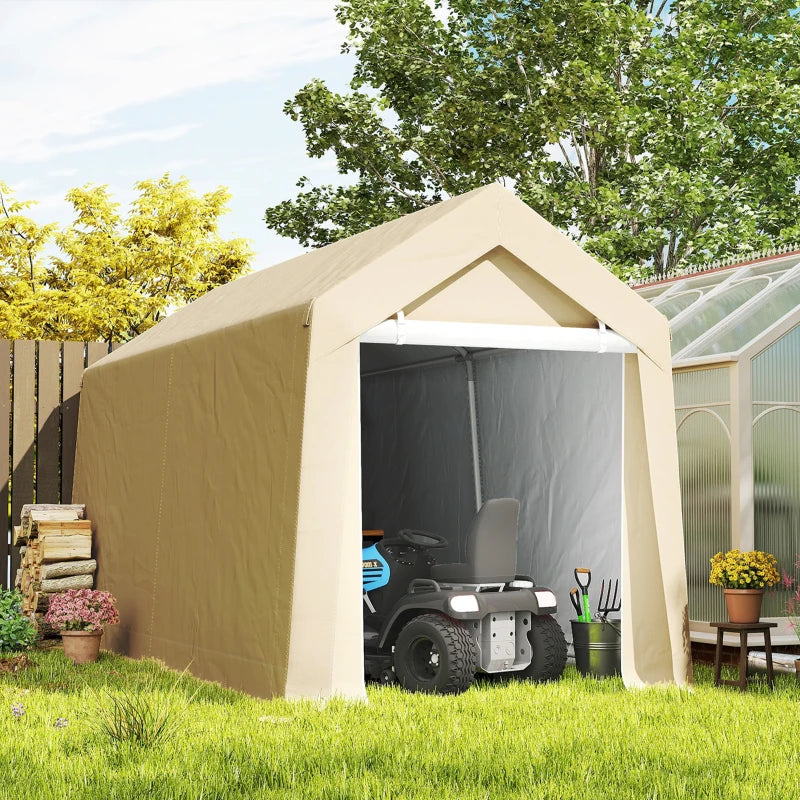 7' x 12' Outdoor Storage Shed Portable Garage with Roll-up Door for Motorcycle, Bike, Garden Tools, Beige