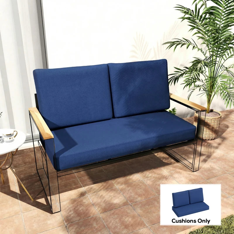 2 Seater 5" Thick Outdoor Seat Cushions with 7" Backrest, Loveseat Outdoor Furniture Cushions, Navy Blue
