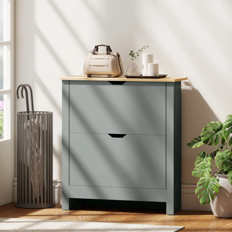 Shoe Storage Cabinet with 2 Flip Drawers and Adjustable Shelves for 12 Pairs of Shoes, Light Grey