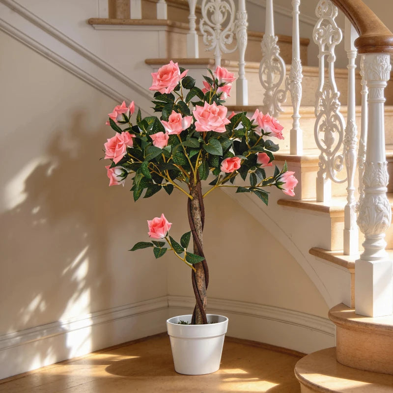 3FT Artificial Plant Pink Rose Floral in Pot, Fake Plant for Home Indoor Decor