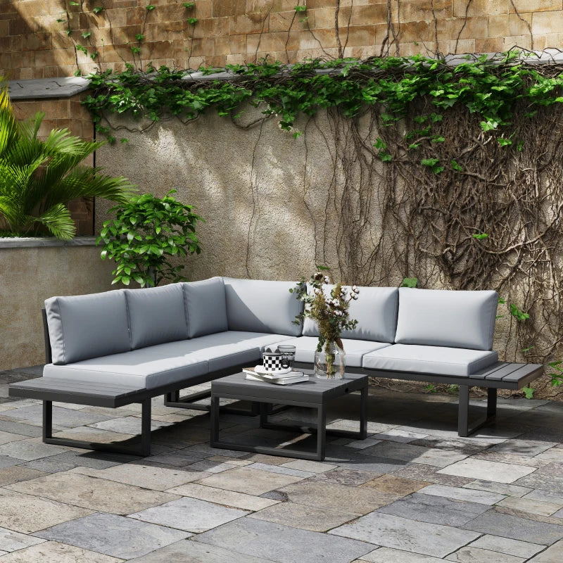 4 Pieces Outdoor Patio Furniture Set, 5-Level Reclining Garden Corner Sofa Set, Outdoor Lounge Conversation Sectional