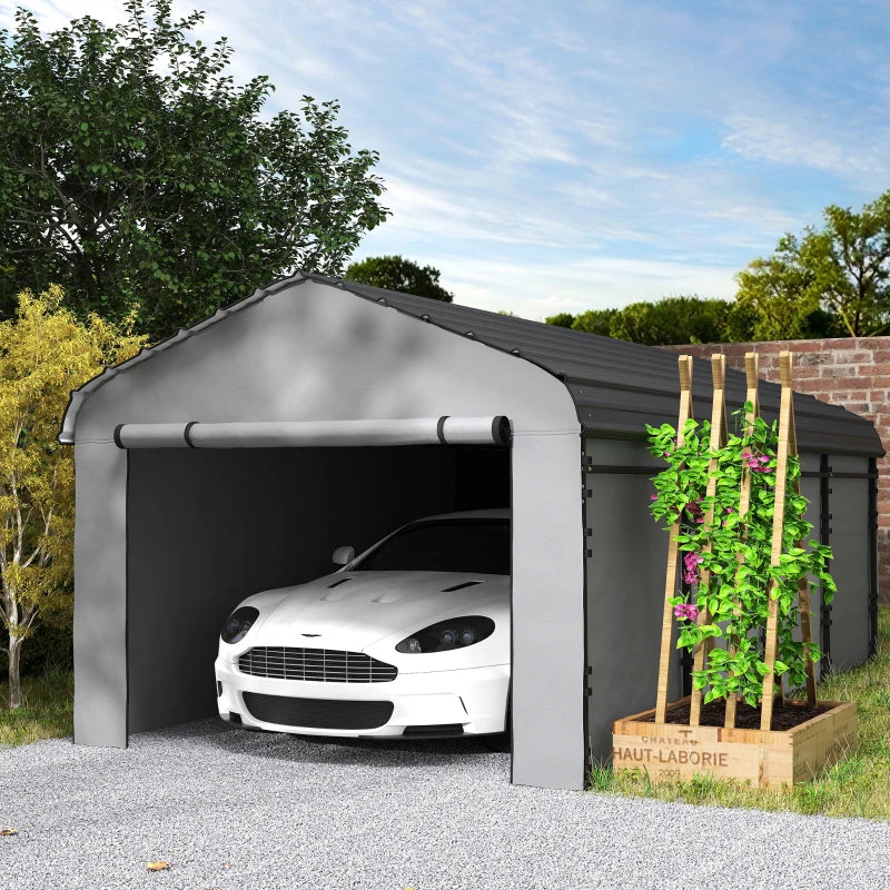 12' x 20' Metal Carport, Heavy Duty Garage Car Shelter with Galvanized Metal Roof and Removable Sidewalls, Light Grey