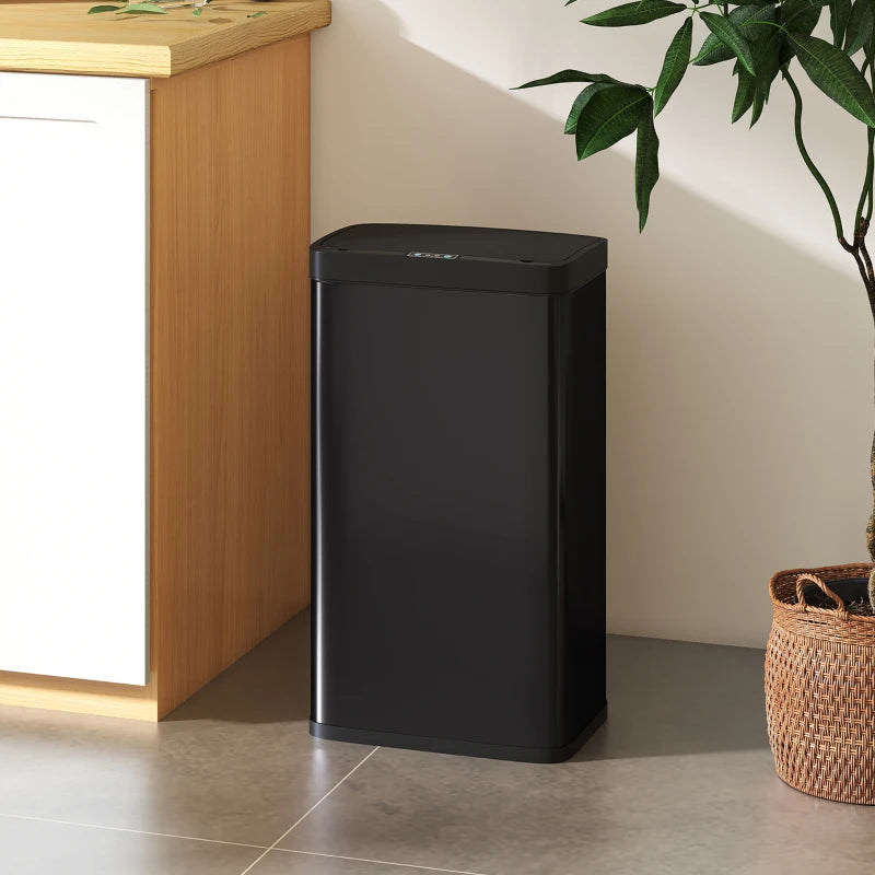 12 Gallon Sensor Can, Automatic Garbage Can with Soft-Close Lid, Fingerprint-Proof Stainless Steel, Matte Black