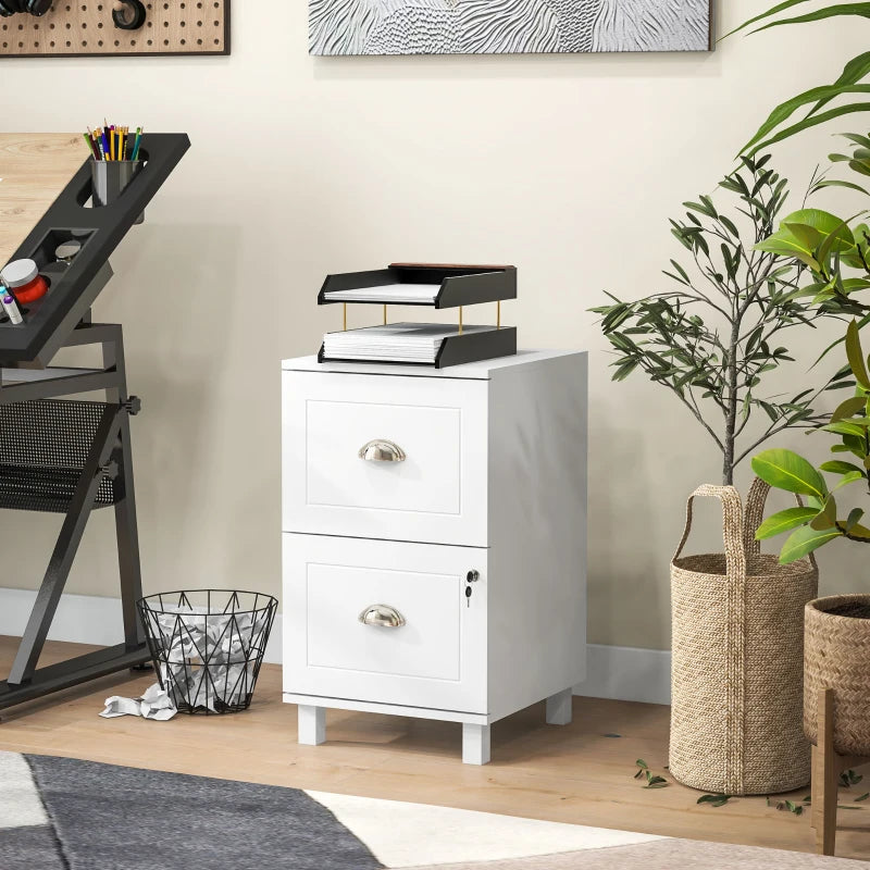 2-Drawer Small Filing Cabinet Lockable Home Office Storage Cabinet with Adjustable Hanging Bars for A4 Letter White