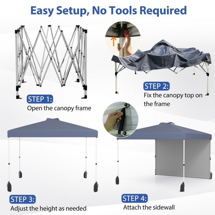 10 X 10 FT Pop up Canopy Tent with 1 Sidewall and Wheeled Bag-Gray