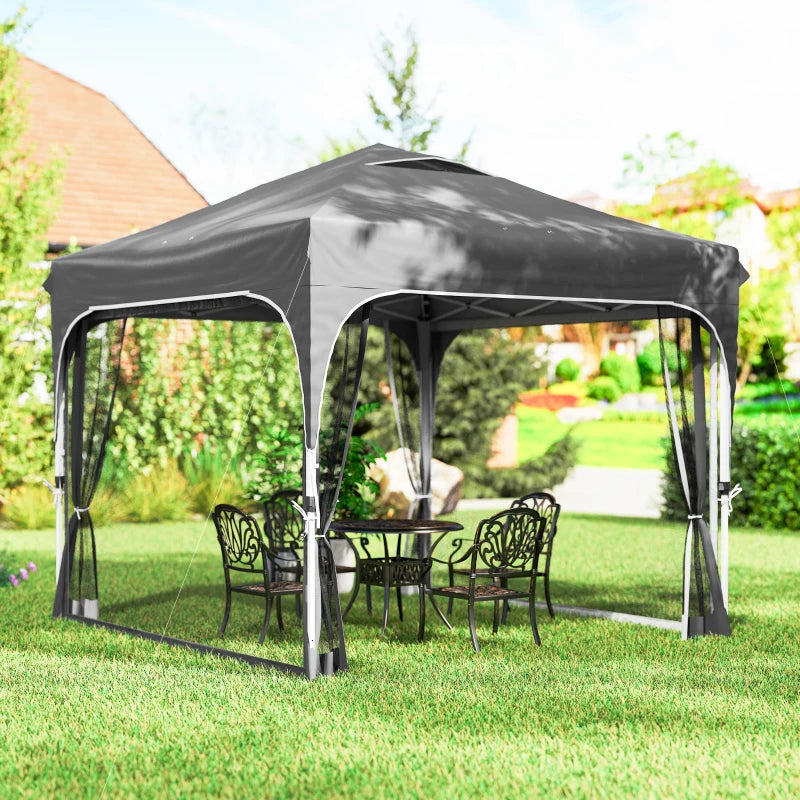 10 x 10 ft Pop Up Canopy Tent with Mosquito Netting, UPF 50+ Central Lock Easy Setup Outdoor Party Tent, Dark Grey