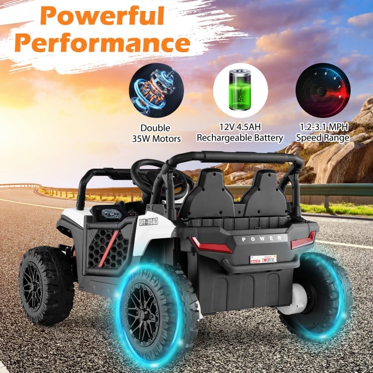 12V Kids Ride on Truck Off-Road UTV with Parental Remote and Lights-White