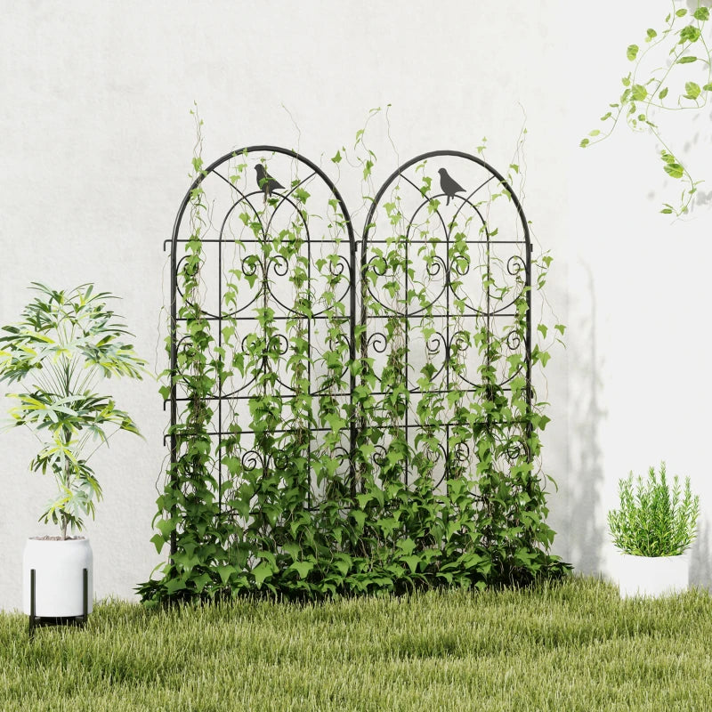 Set of 2 Metal Garden Trellis, Decorative Trellis Panels, Bird Design, 19.7" W x 47.2" H, Black