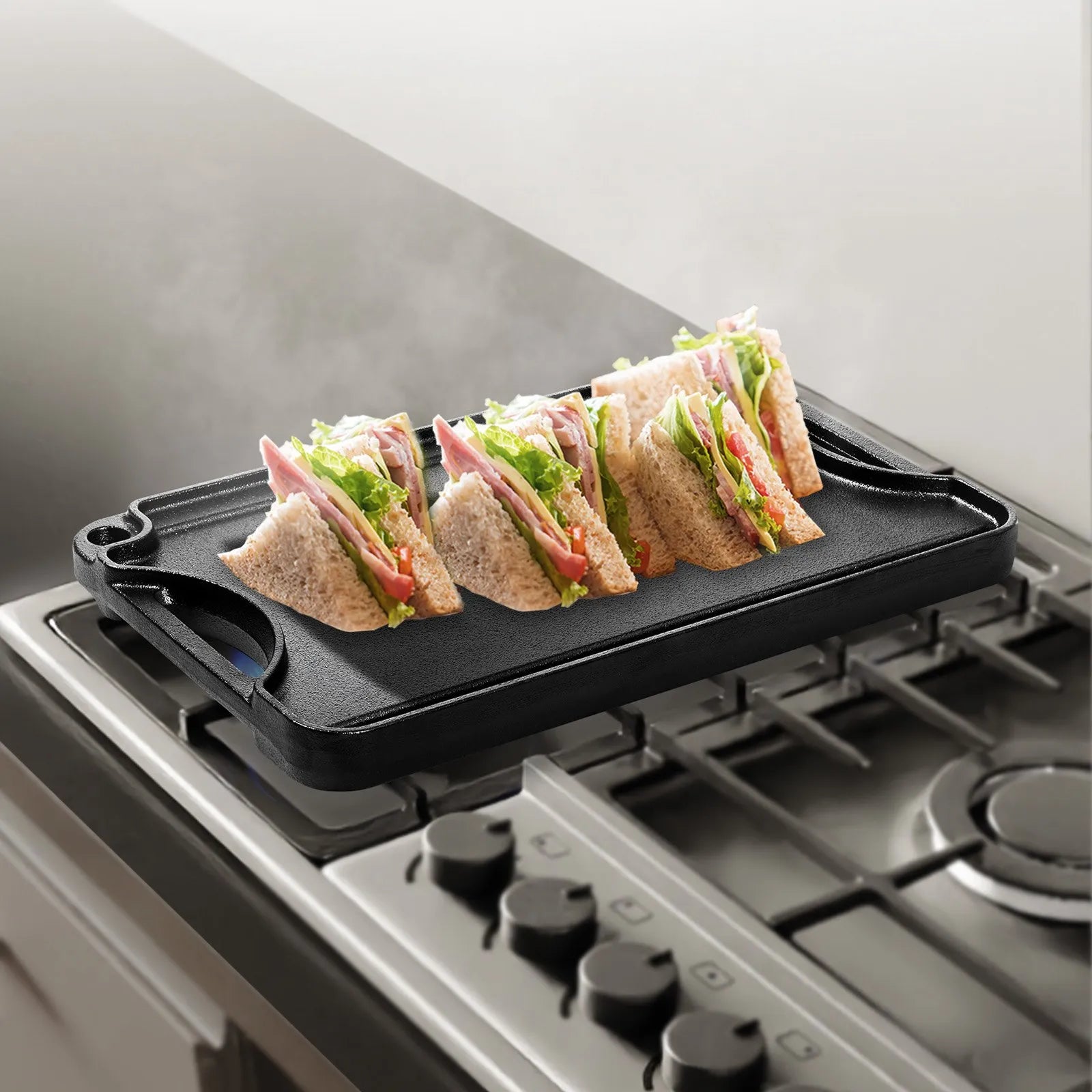 VEVOR 14x8.5 in Reversible Grill Griddle Pre-Seasoned BBQ Pan Cast Iron Black