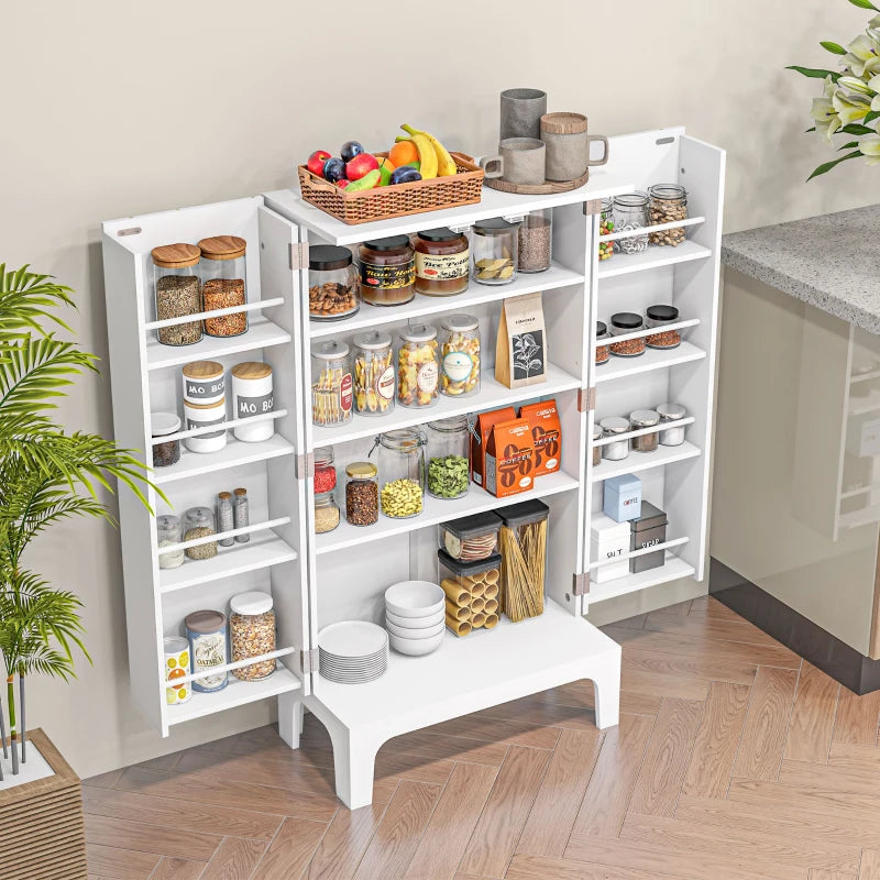 44" Storage Cabinet, 2-Door Kitchen Pantry Cabinet with 4-tier Shelving, 8 Spice Racks and Adjustable Shelves