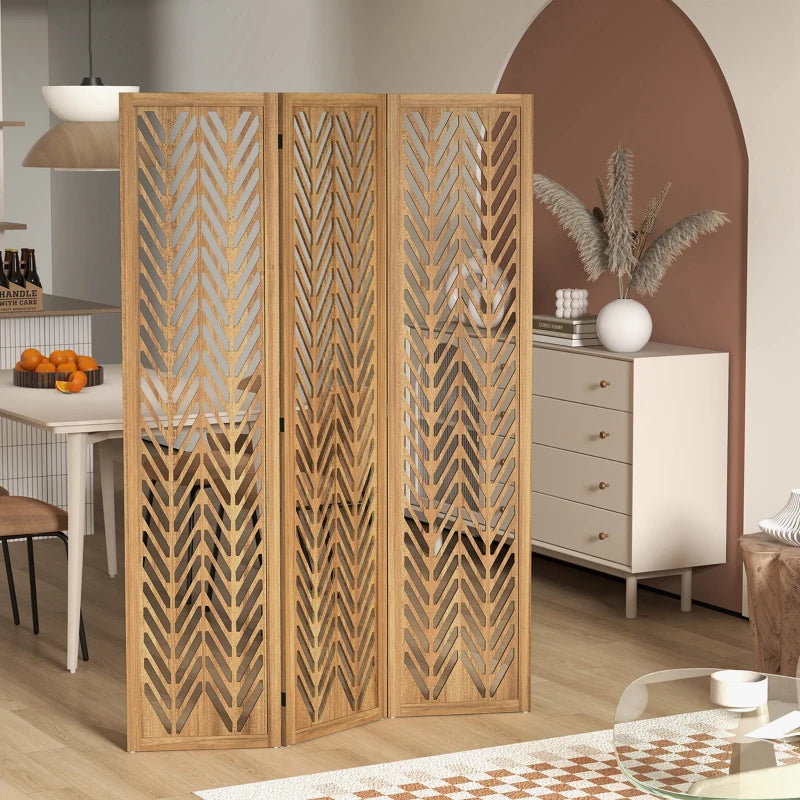 3 Panel Room Divider, 5.6ft Tall Wood Folding Privacy Screens, Freestanding Partition Wall Dividers, Light Brown
