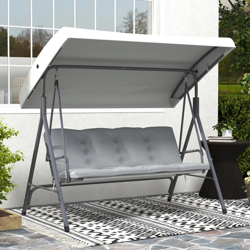 3-Seat Patio Swing Chair, Outdoor Porch Swing Glider with Adjustable Canopy, Light Grey