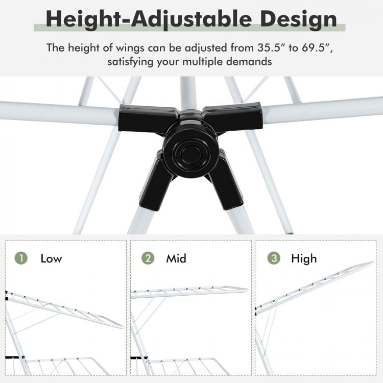 2-Tier Foldable Clothes Drying Rack with Adjustable Gullwing