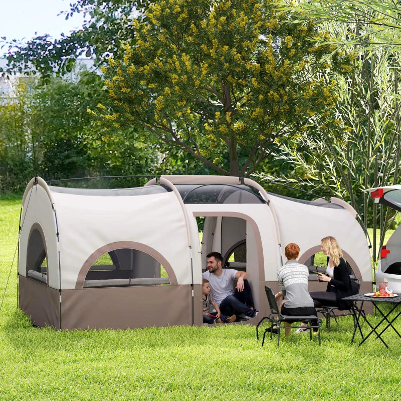 4-6 Person Camping Tent, 3 Room Cabin Tent, 3000mm Waterproof and UPF30+ with Sewn in Groundsheet and Carry Bag, Khaki