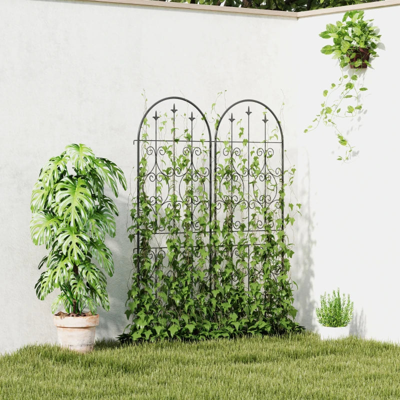Set of 2 Metal Garden Trellis, Decorative Trellis Panels, Scrollwork Design, 150 x 50 cm, Black