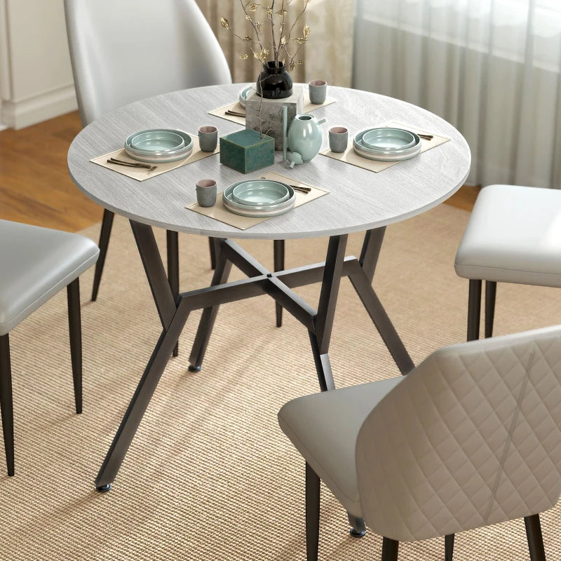 35" Round Dining Table, Modern Dining Room Table with Steel Frame, Space Saving Small Kitchen Table, Grey