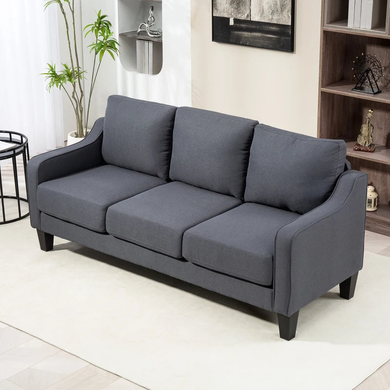 3 Seater Sofa, Modern Couch with Pocket Spring, Linen Upholstered, Thick Padded, Charcoal Grey